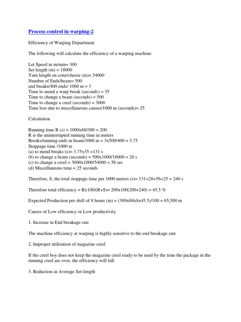 Warping Machine Efficiency Guide | PDF | Technology & Engineering