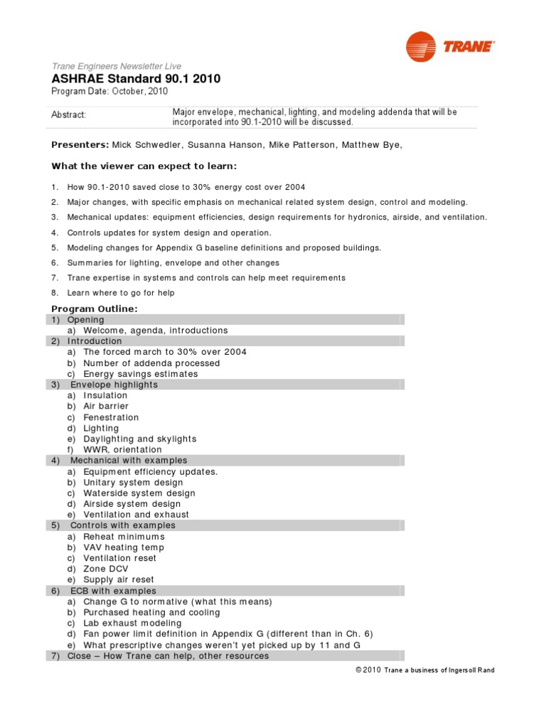Trane Engineers Newsletter Live - ASHRAE Standard 90.1 2010 | PDF ...