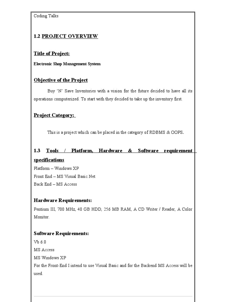 Electronic Shop Management System Report | PDF | Microsoft Access ...