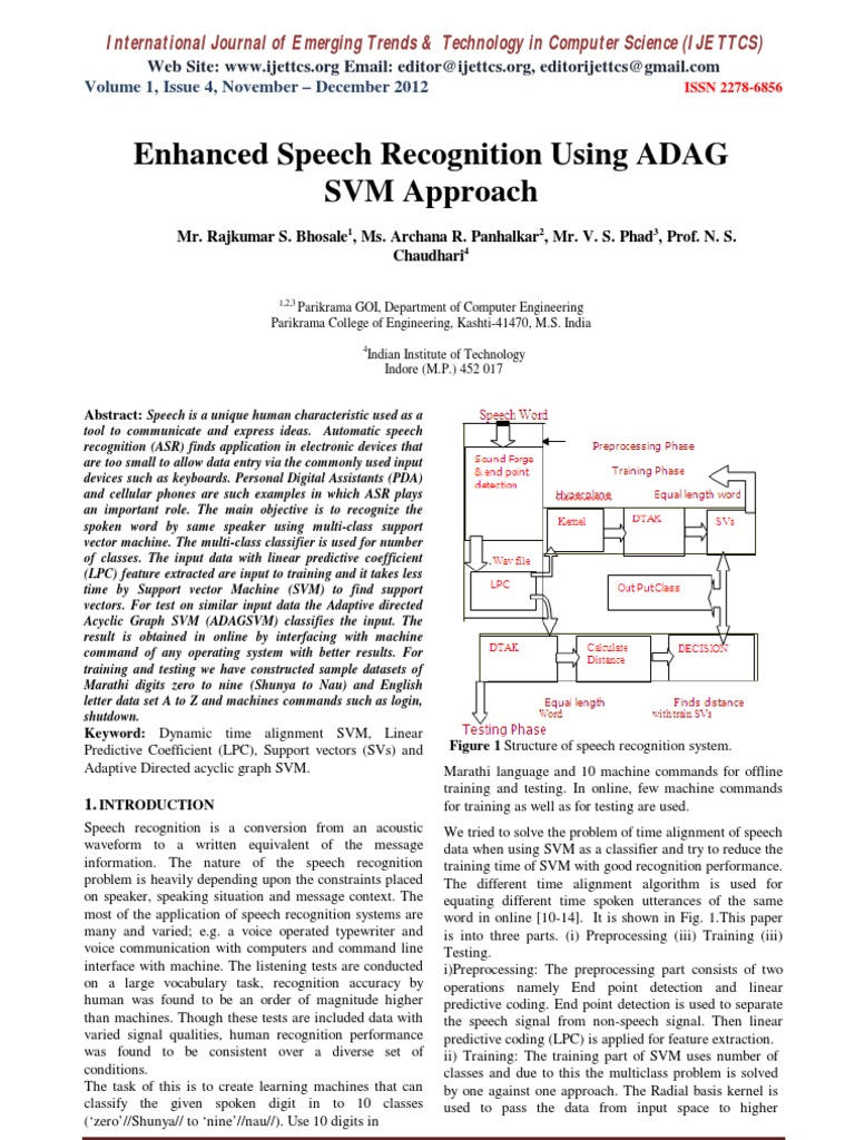Enhanced Speech Recognition with ADAGSVM | PDF | Support Vector Machine ...