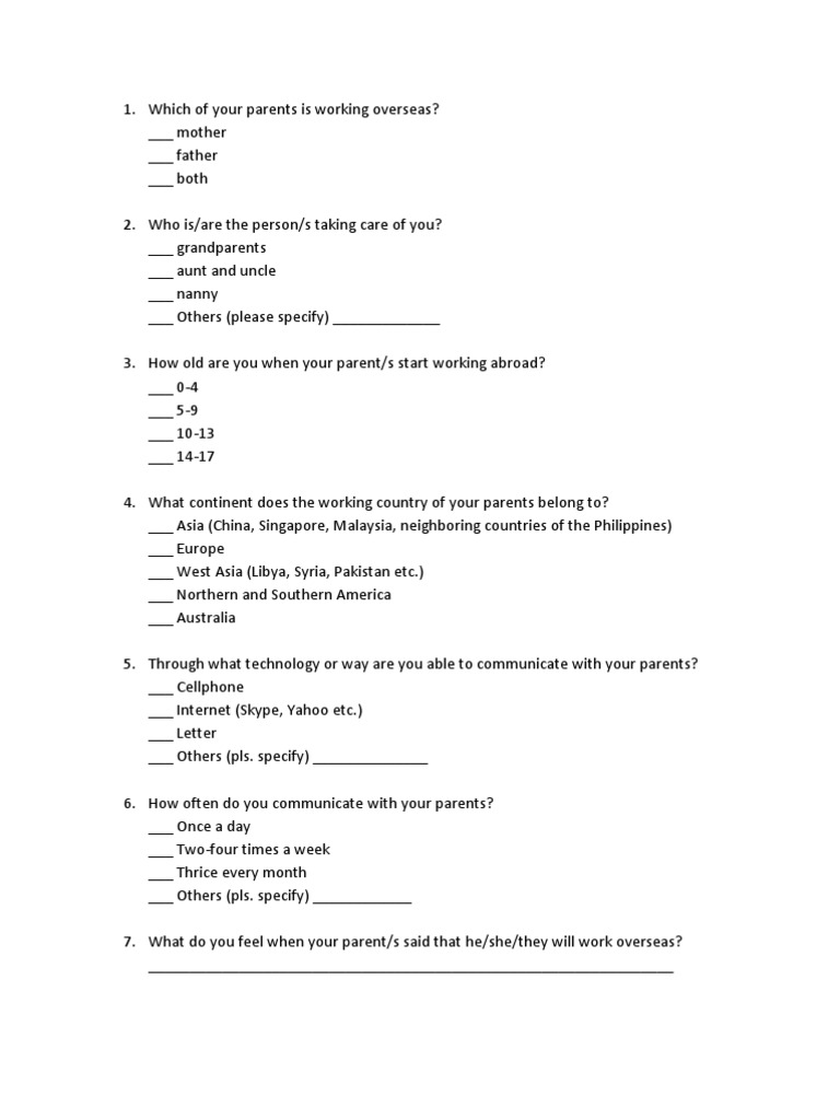 filipino thesis questionnaire sample