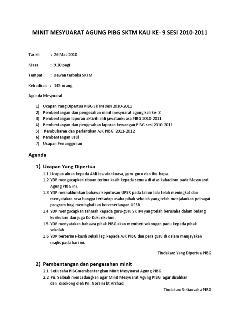 Minit Mesyuarat Agung Pdf