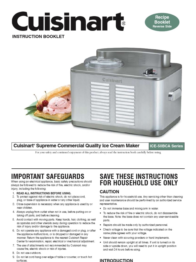 Cuisinart Ice Cream Maker Instructional Booklet | PDF | Ice Cream | Desserts