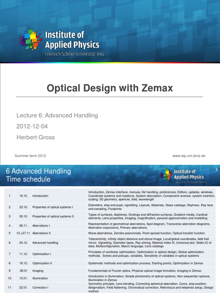 ODZ Optical Design With Zemax 6 Advanced Handling PDF Optics