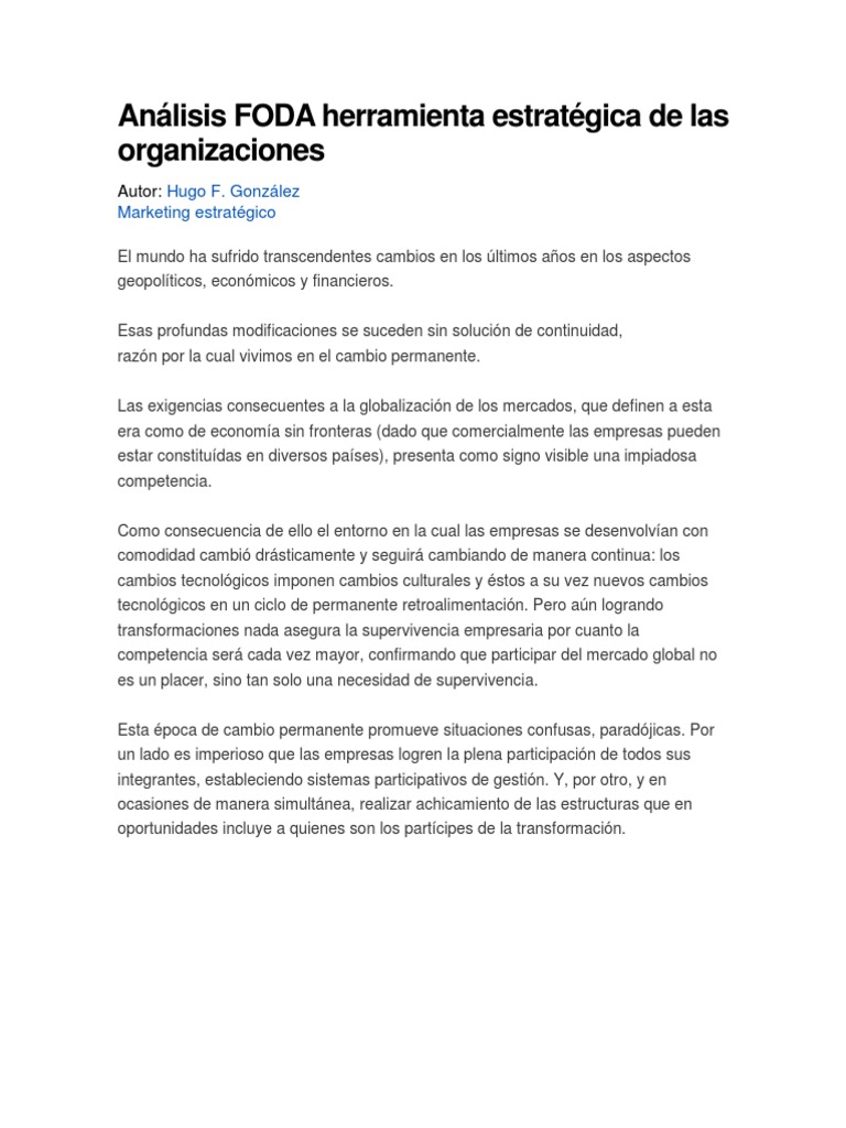 Análisis FODA: Estrategia Empresarial Efectiva | PDF | Análisis FODA ...