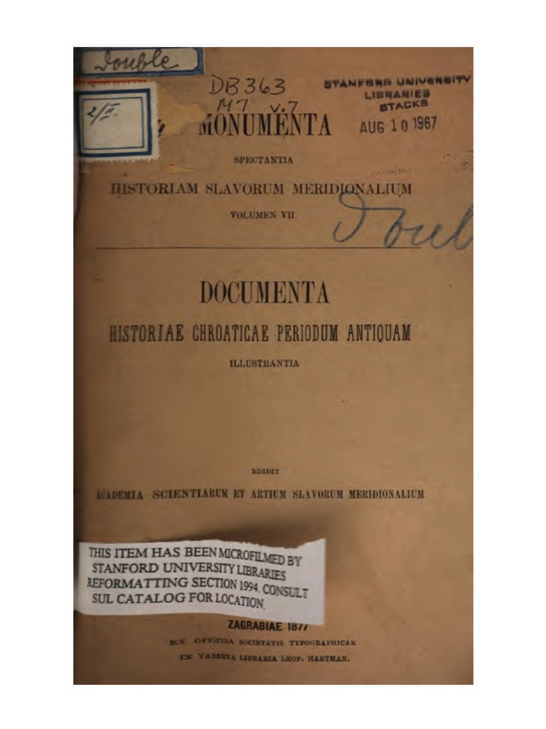 Franjo Racki - Documenta Historiae Croaticae Periodum Antiquam | PDF