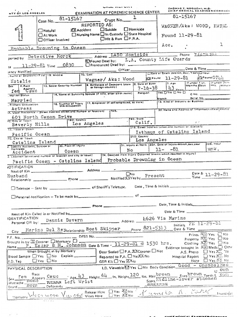 Natalie Wood Coroner's Report PDF