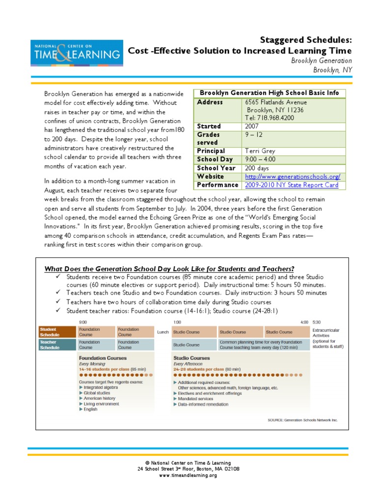 Brooklyn Generation Staggered Scheduling | PDF | Brooklyn | Teachers