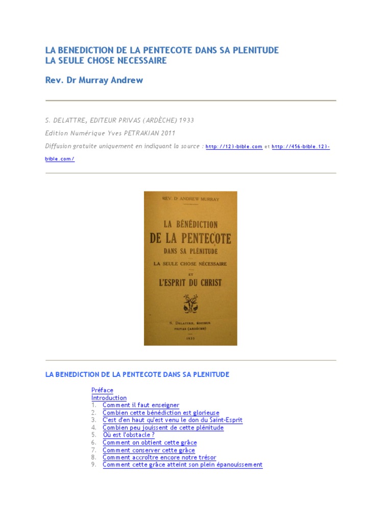 Andrew Murray - Benediction de La Pentecote | PDF | Saint-Esprit | Baptisme