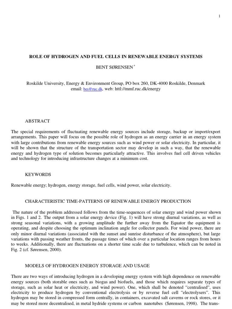 Role of Hydrogen and Fuel Cells in Renewable Energy Systems: Bes@ruc ...