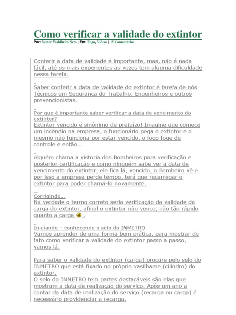Como Verificar A Validade Do Extintor | PDF | Planilha | Gmail