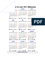 Calendar For Year 2011 (Malaysia) : January February March
