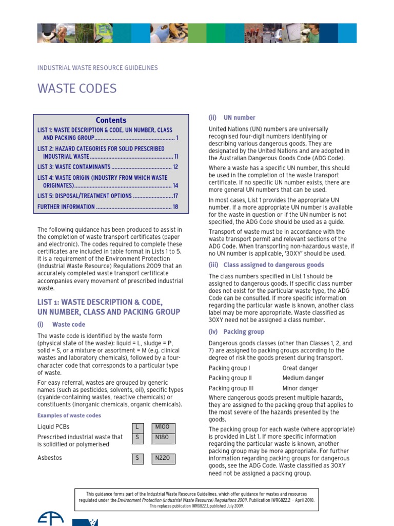 Industrial Waste Codes and UN Numbers | PDF | Dangerous Goods | Phosphorus
