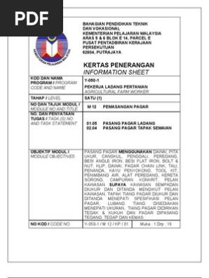 Nota Pemasangan Pagar Kursus Skm Pekerja Ladang Pertanian Pdf