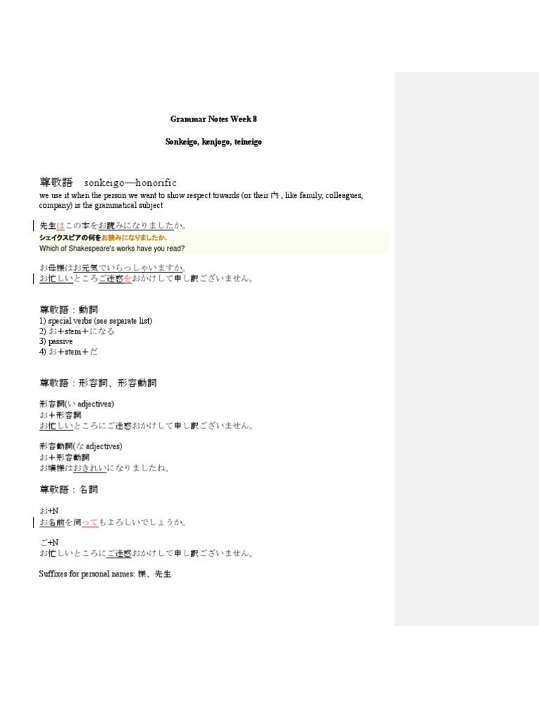尊敬語 Sonkeigo Honorific Grammar Notes Week 8 Sonkeigo Kenjogo Teineigo