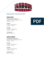 U21, U18 and U15 Representative Programme Key Dates