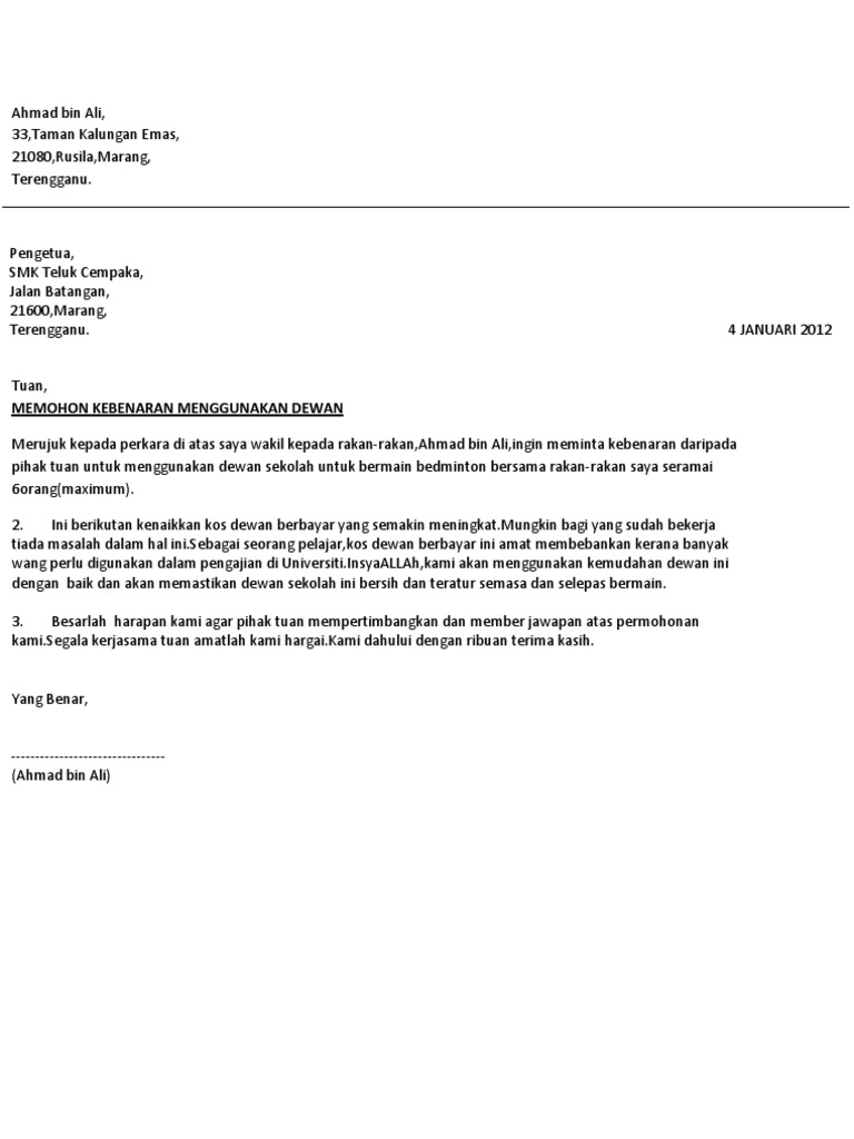 Contoh Surat Permohonan Izin Penggunaan Tempat - Aneka 