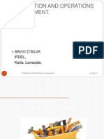 Production and Operations Management.: Savio D'Silva iFEEL, Karla, Lonavala