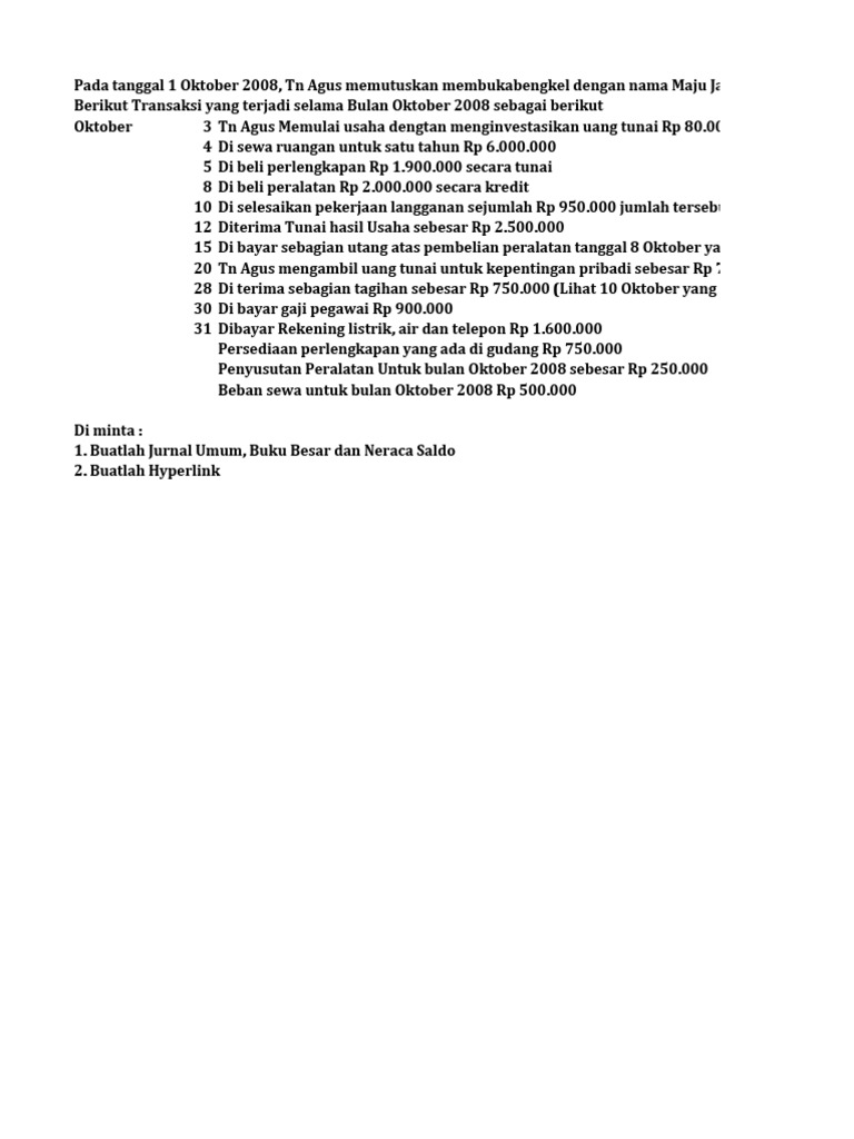 Contoh Latihan Jurnal Umum Buku Besar Neraca Saldo Pada Akuntansi