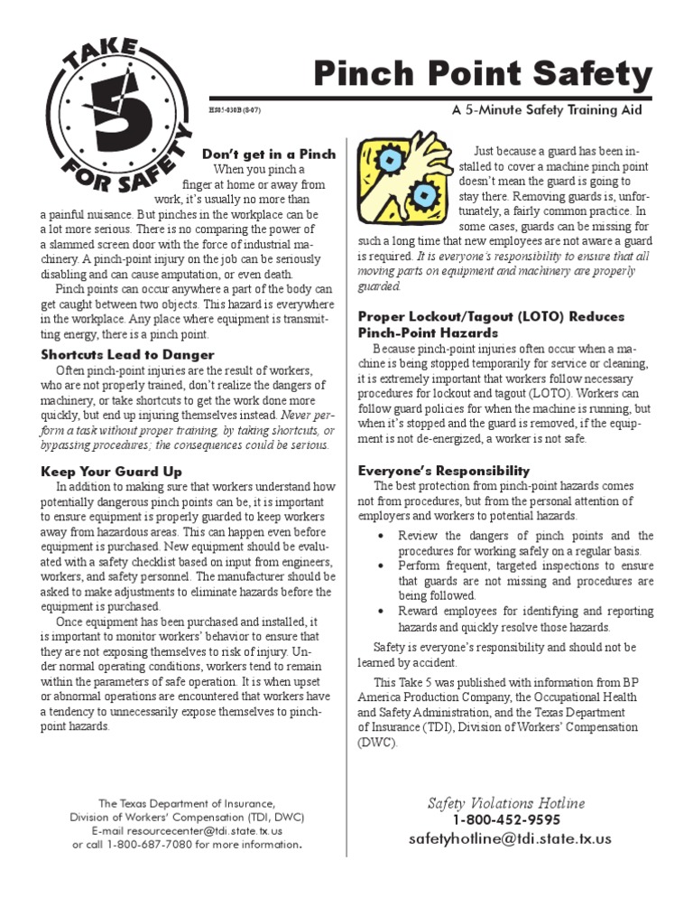 Pinch point prevention labour relations
