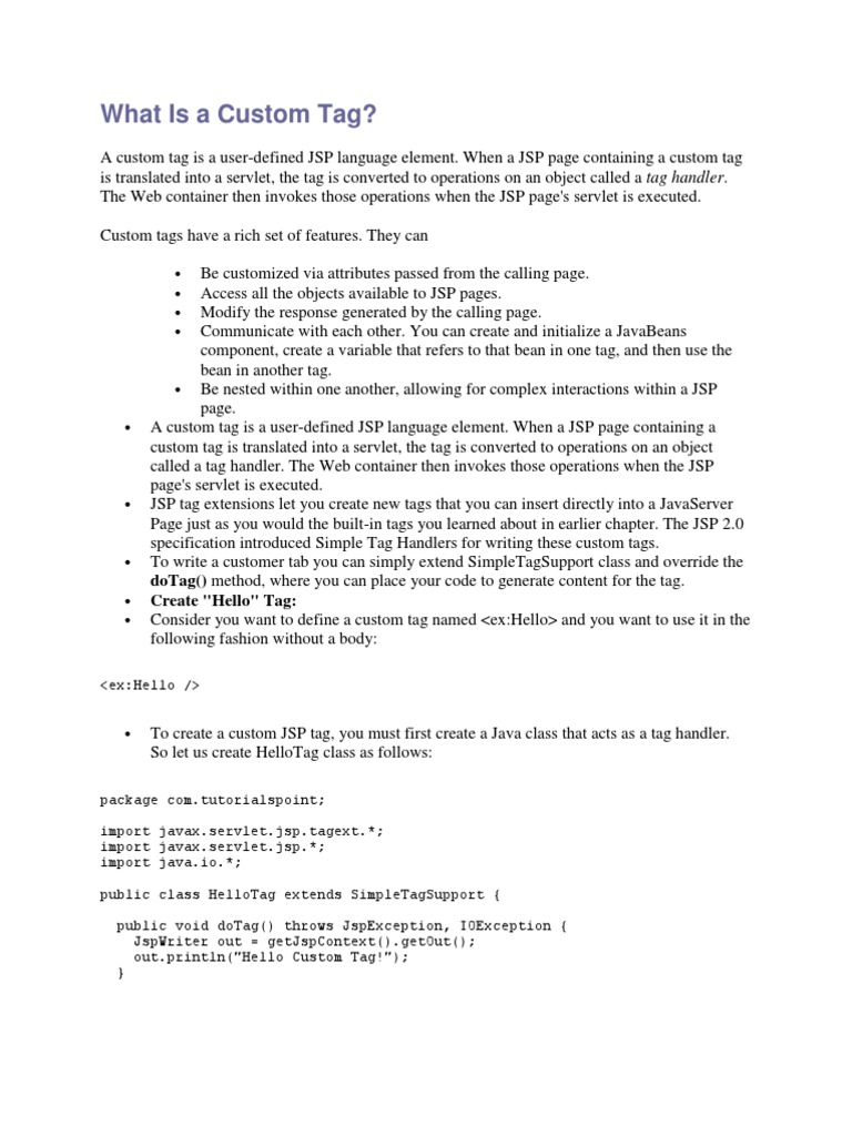 What Is A Custom Tag Download Free PDF Java Server Pages Java Servlet