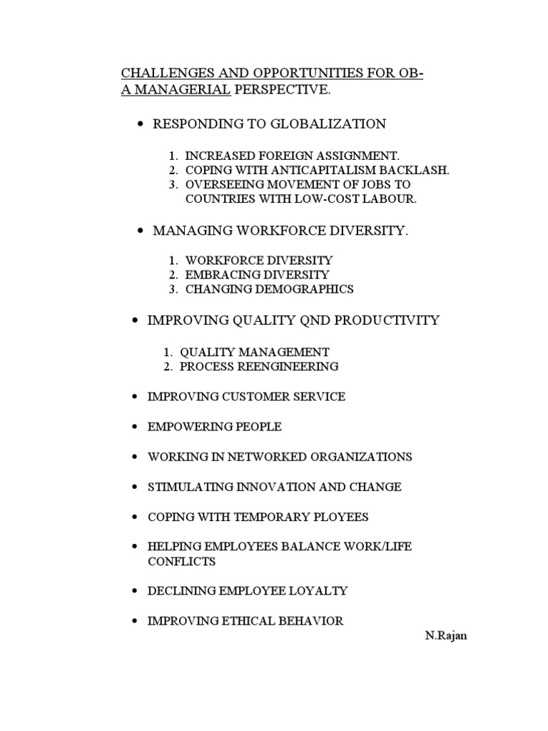 Challenges and Opportunities For Ob-A Managerial Perspective ...