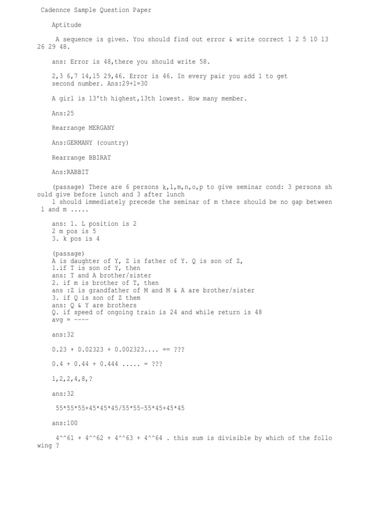 Cadence Aptitude and Technical Test Guide | PDF | C++ | Integer ...