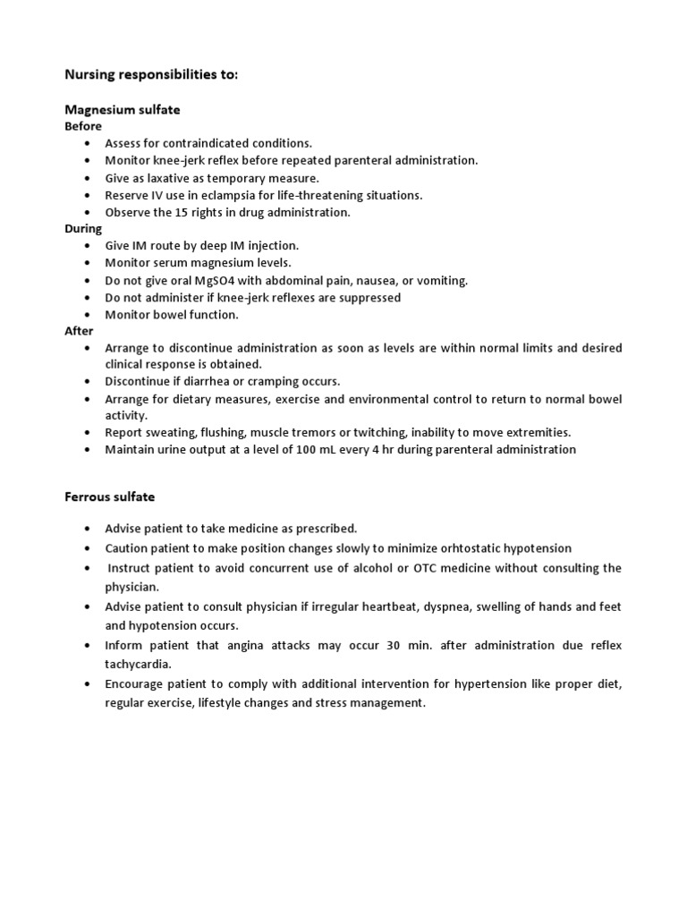 Nursing Responsibilities To Magnesium Sulfate PDF Anesthesia Wound