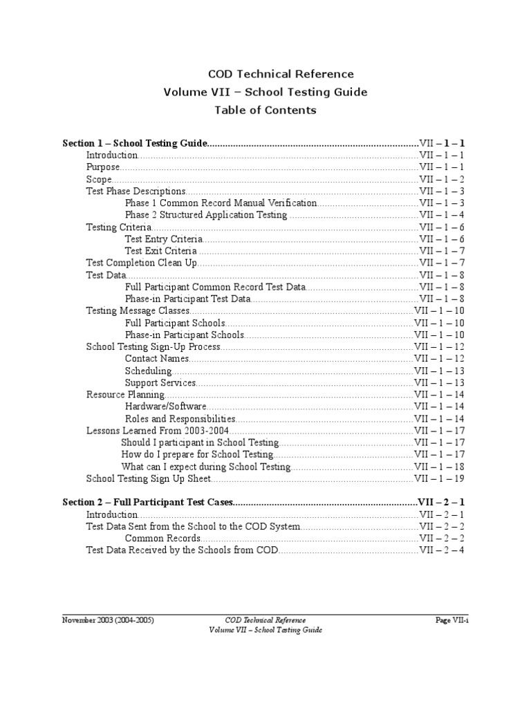 description tags 0405CODVol7TableofContentsvNov03 Information