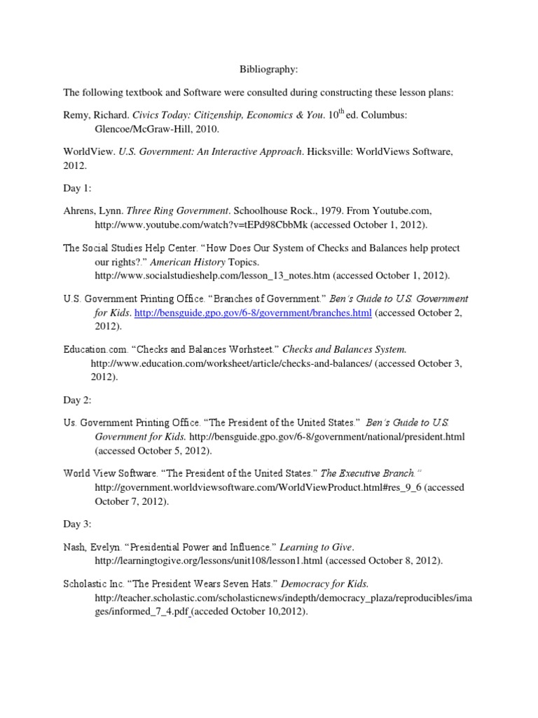Executive Branch Lesson Plans Bib PDF Public Sphere Government