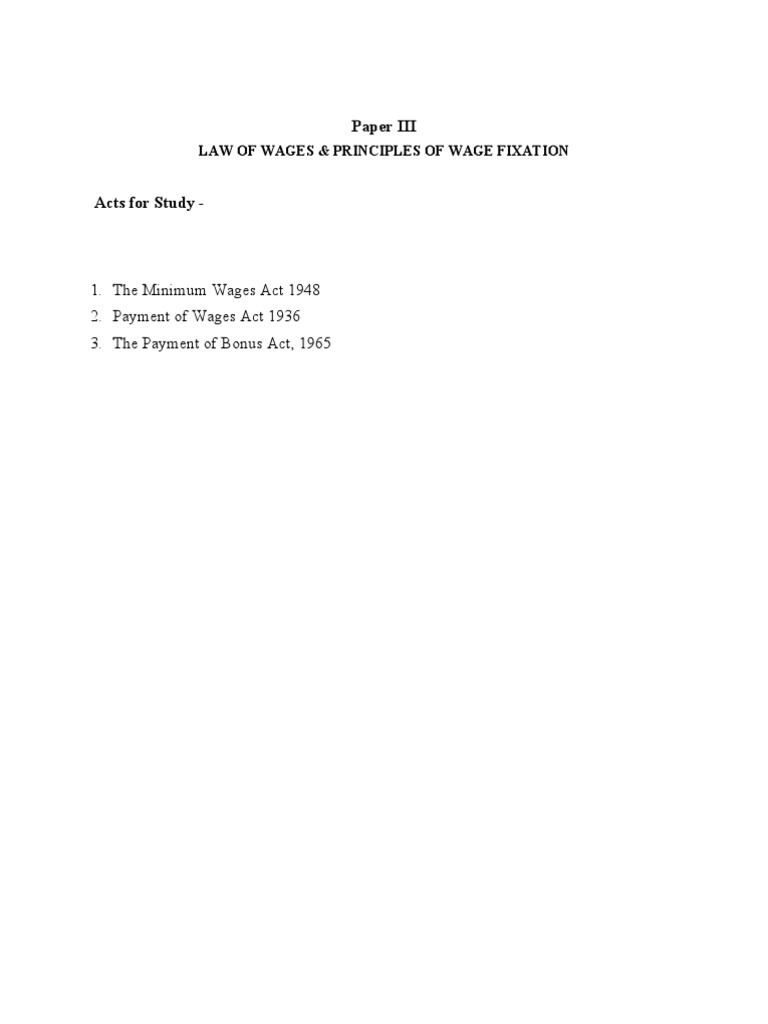 Acts For Study Law of Wages & Principles of Wage Fixation PDF
