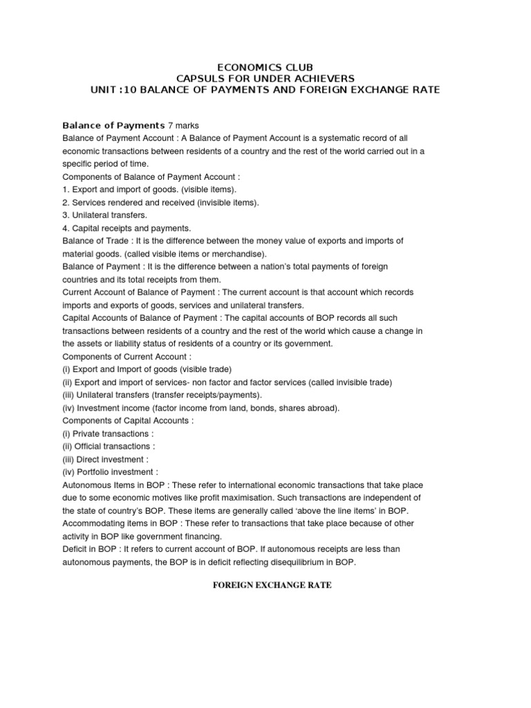 Balance of Payments & Exchange Rates Guide | PDF | Exchange Rate ...