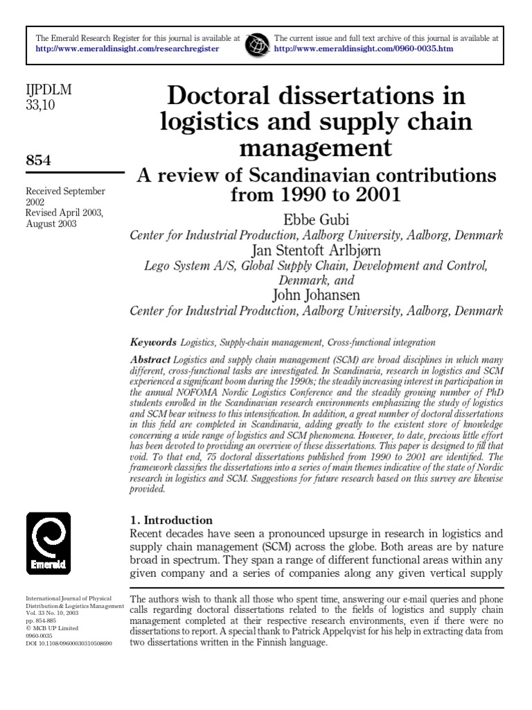 dissertation proposal on supply chain management