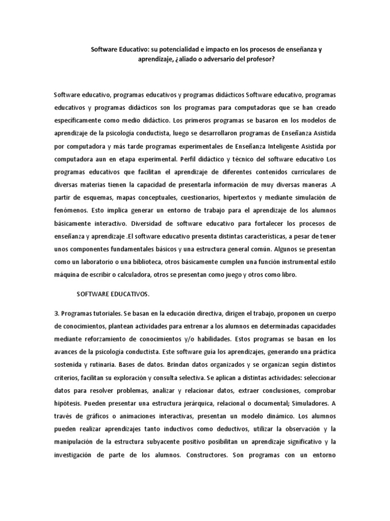 Software Educativo Su Potencialidad e Impacto | PDF | Epistemología ...