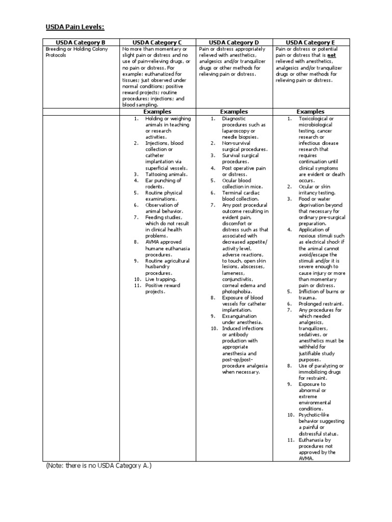 USDA Pain Levels | PDF | Pain | Anesthesia