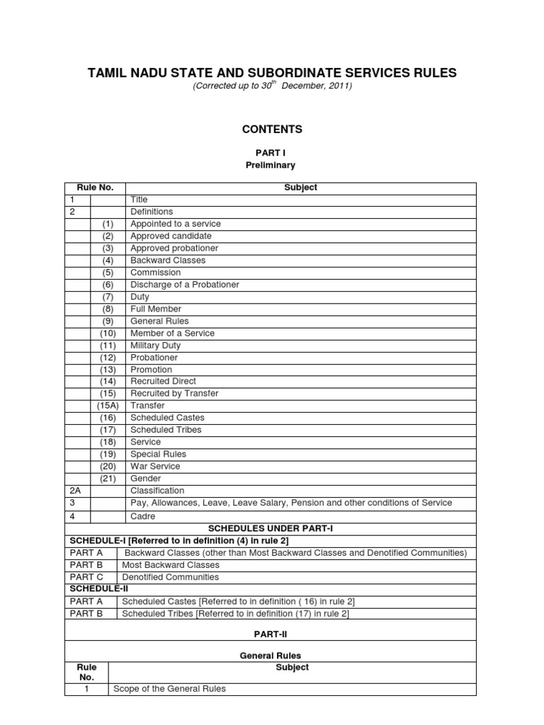Tamil Nadu State Service Rules Overview | PDF | Probation | Military