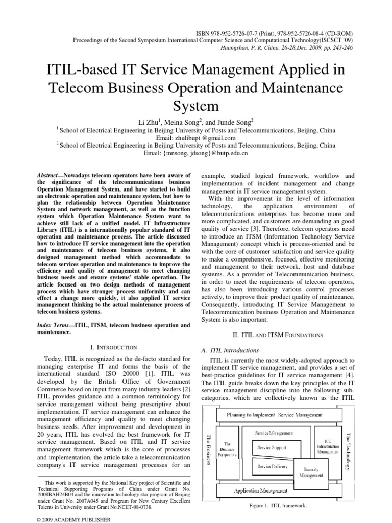 ITIL-based IT Service Management Applied in Telecom Business Operation ...
