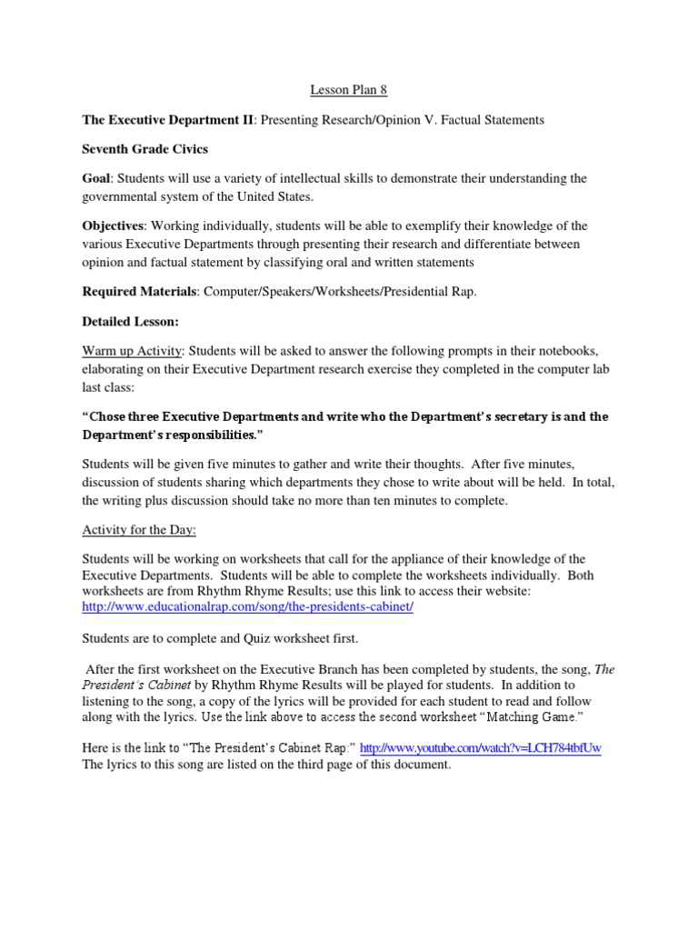 Lesson Plans Day 25  PDF  Presidents Of The United States Regarding The Executive Branch Worksheet