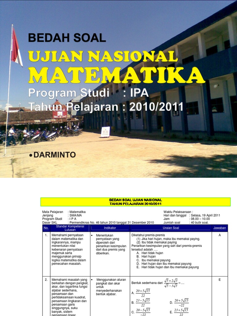 Bedah Soal Un Matematika Sma Ma Ipa 2010 2011