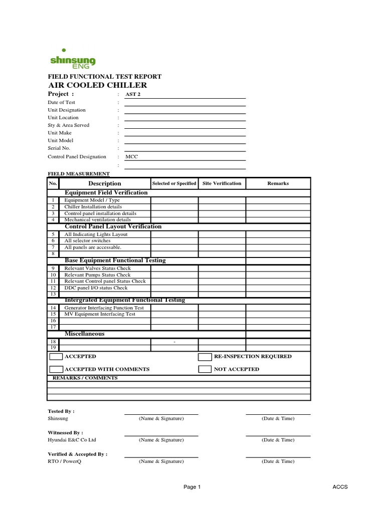 Air Cooled Chiller: Field Functional Test Report | PDF | Flow ...