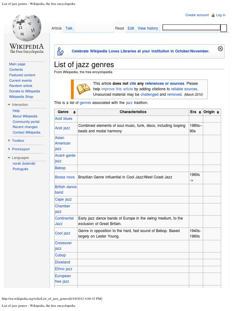 List of Jazz Genres - Wikipedia, The Free Encyclopedia | PDF | Jazz