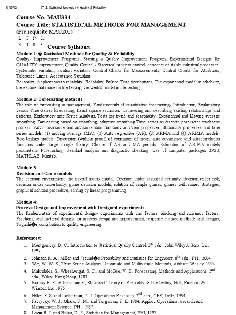 Statistical Quality Control Methods | PDF | Time Series | Forecasting