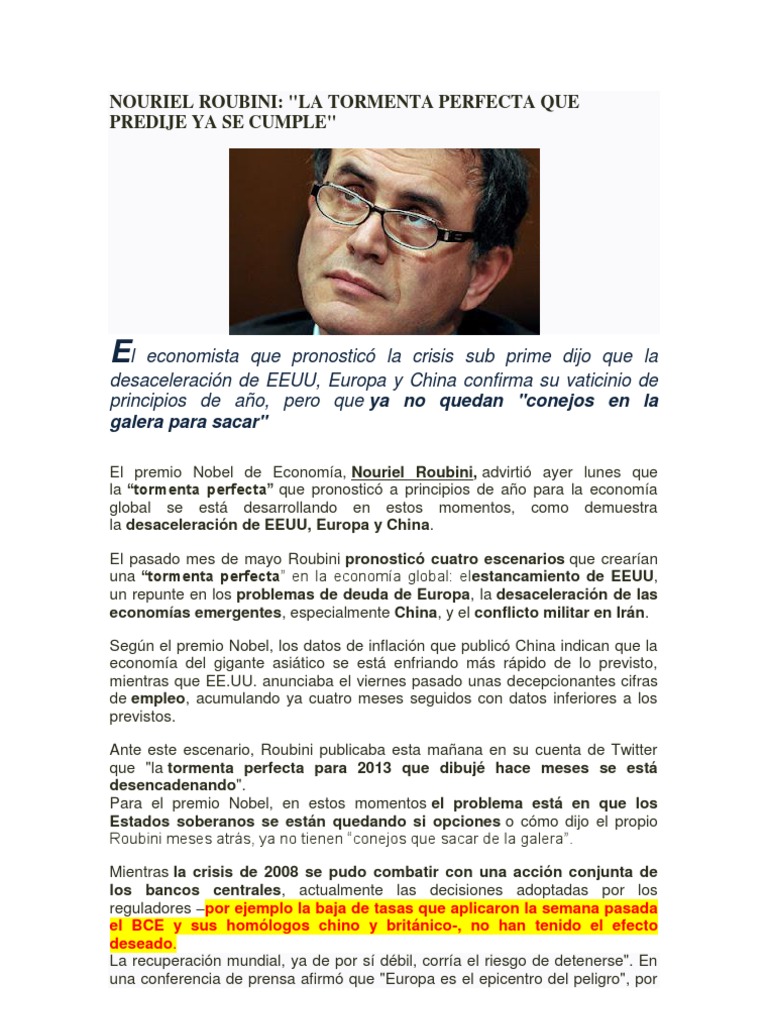 Roubini: La Tormenta Perfecta Económica | PDF | Fondo Monetario ...