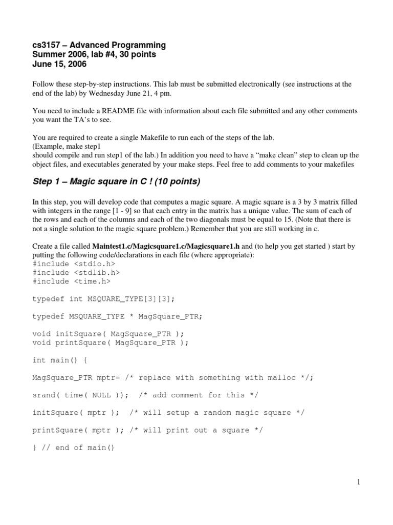 cs3157 - Advanced Programming Summer 2006, Lab #4, 30 Points June 15 ...