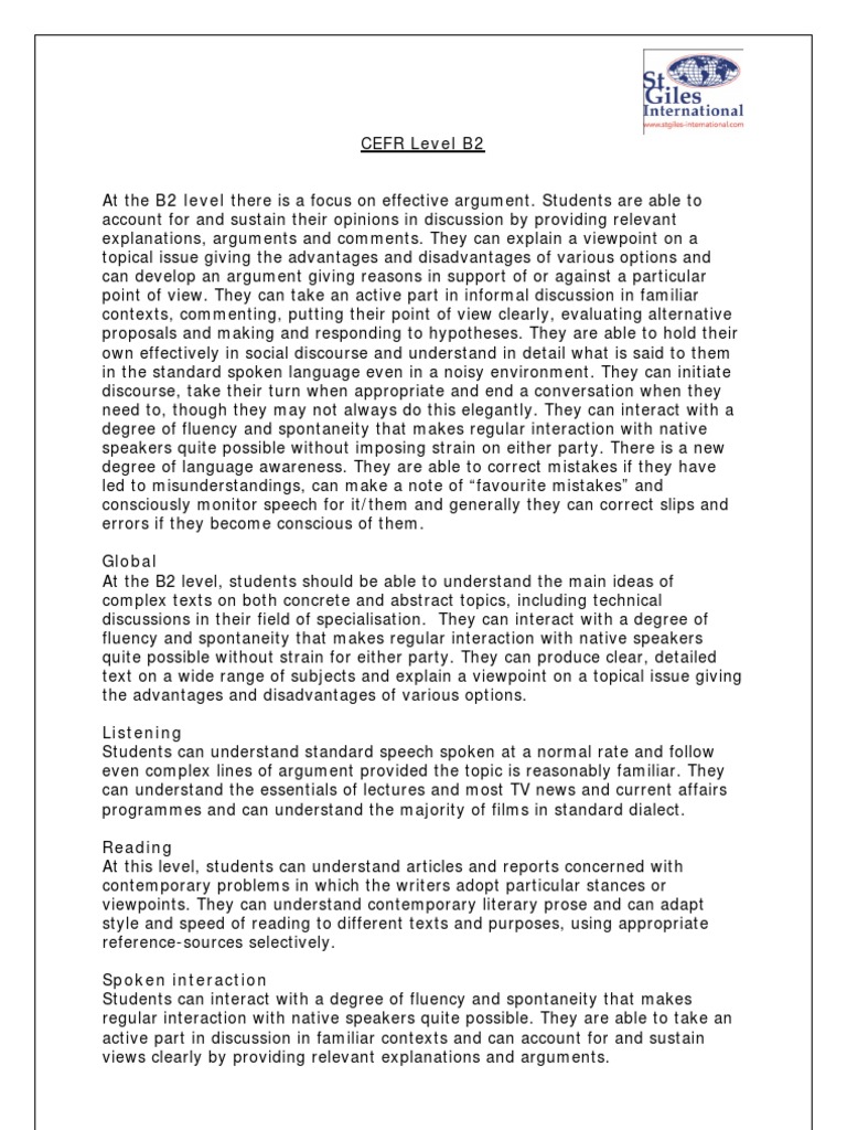 CEFR B2 Learning Outcomes | PDF | Conversation | Vocabulary