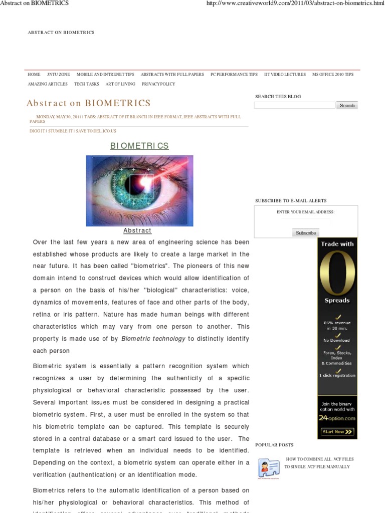 Abstract On Biometrics PDF Biometrics Fingerprint
