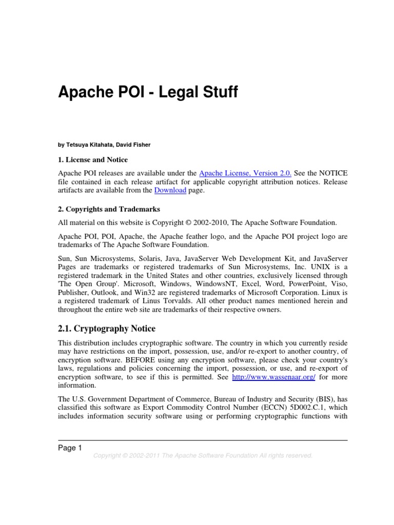 Apache POI - Legal Stuff: 1. License and Notice | PDF | Computers