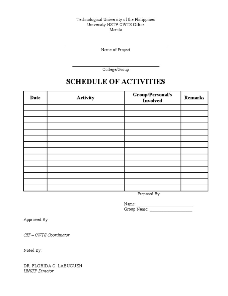 NSTP-CWTS Activity Schedule Template | PDF
