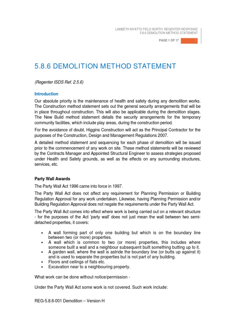 Demolition Method Statement Pdf Pdf Demolition Occupational Safety And Health