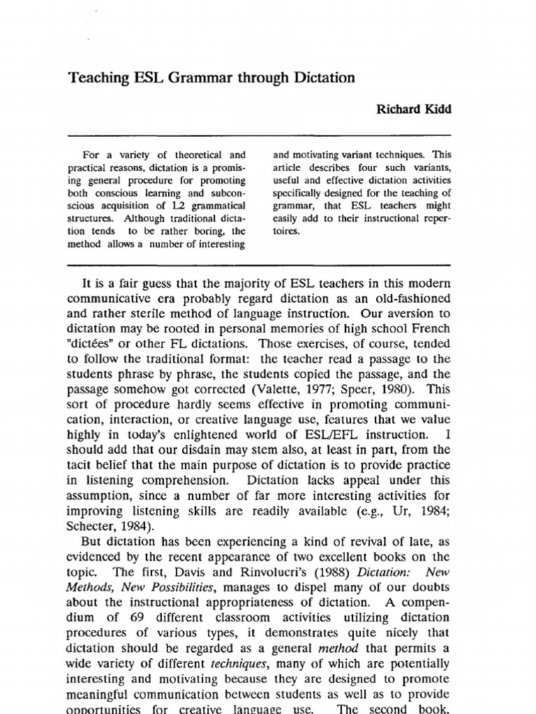 ESL Grammar Through Dictation | PDF | English As A Second Or Foreign ...